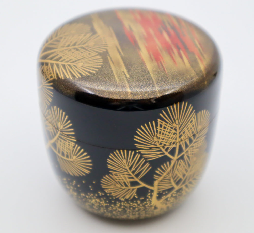 Japanese Tea Caddy NATSUME w Pine tree and Dawn Motif