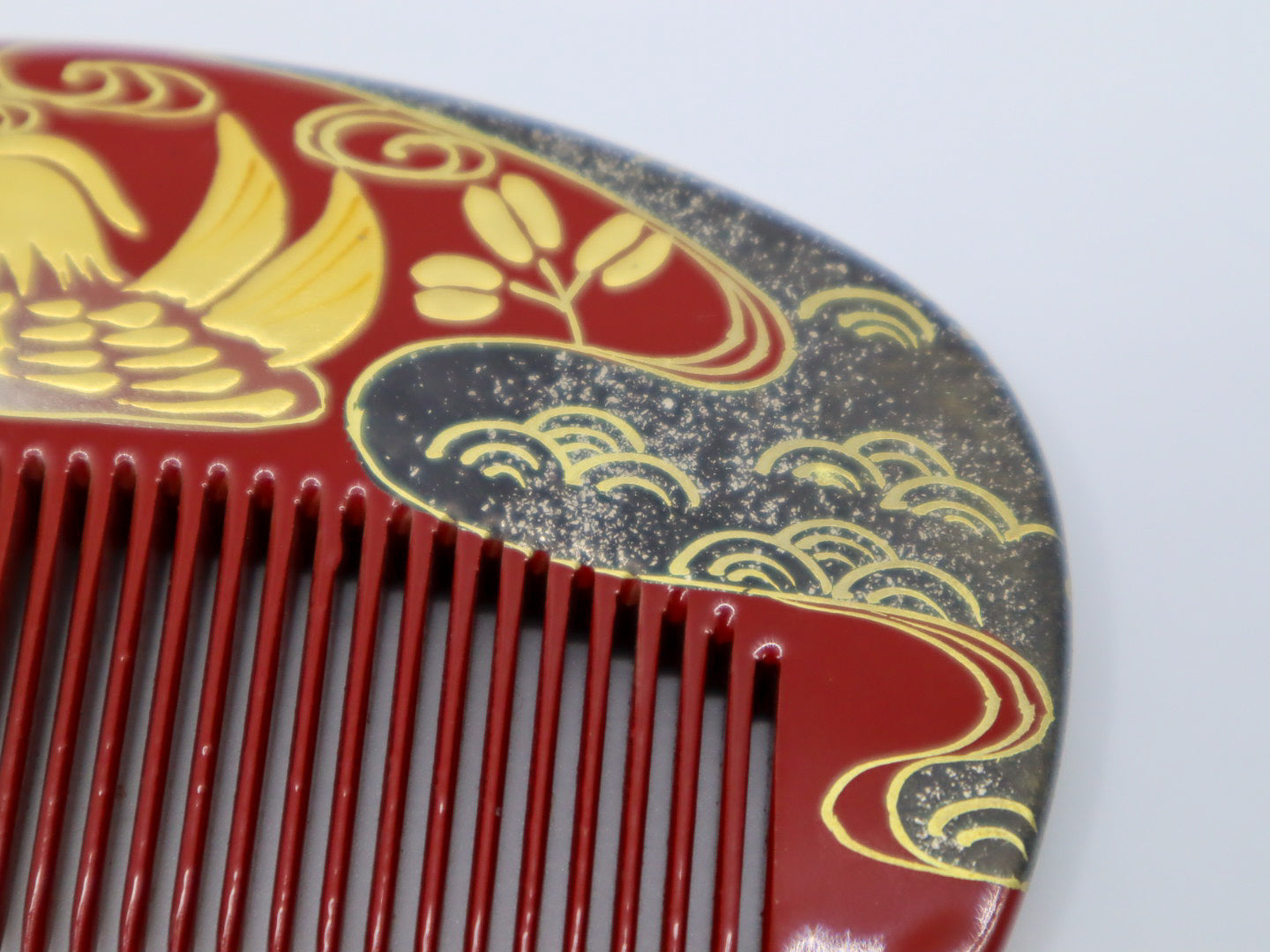 Japanese lacquered comb KUSHI w Mandarin Duck
