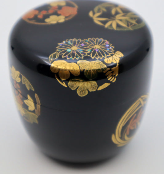 Japanese Tea Caddy NATSUME w Round-Shaped Flowers