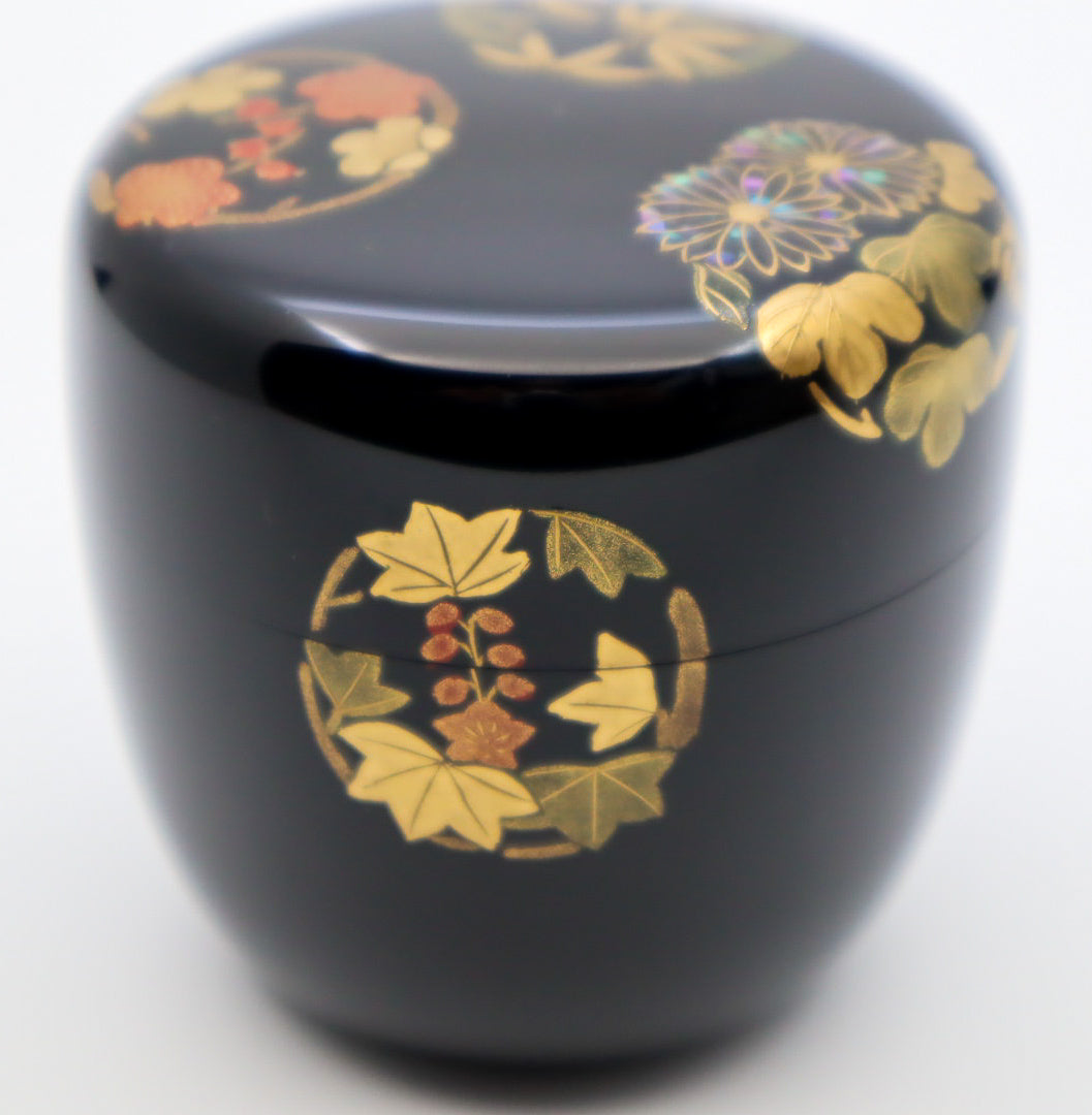 Japanese Tea Caddy NATSUME w Round-Shaped Flowers